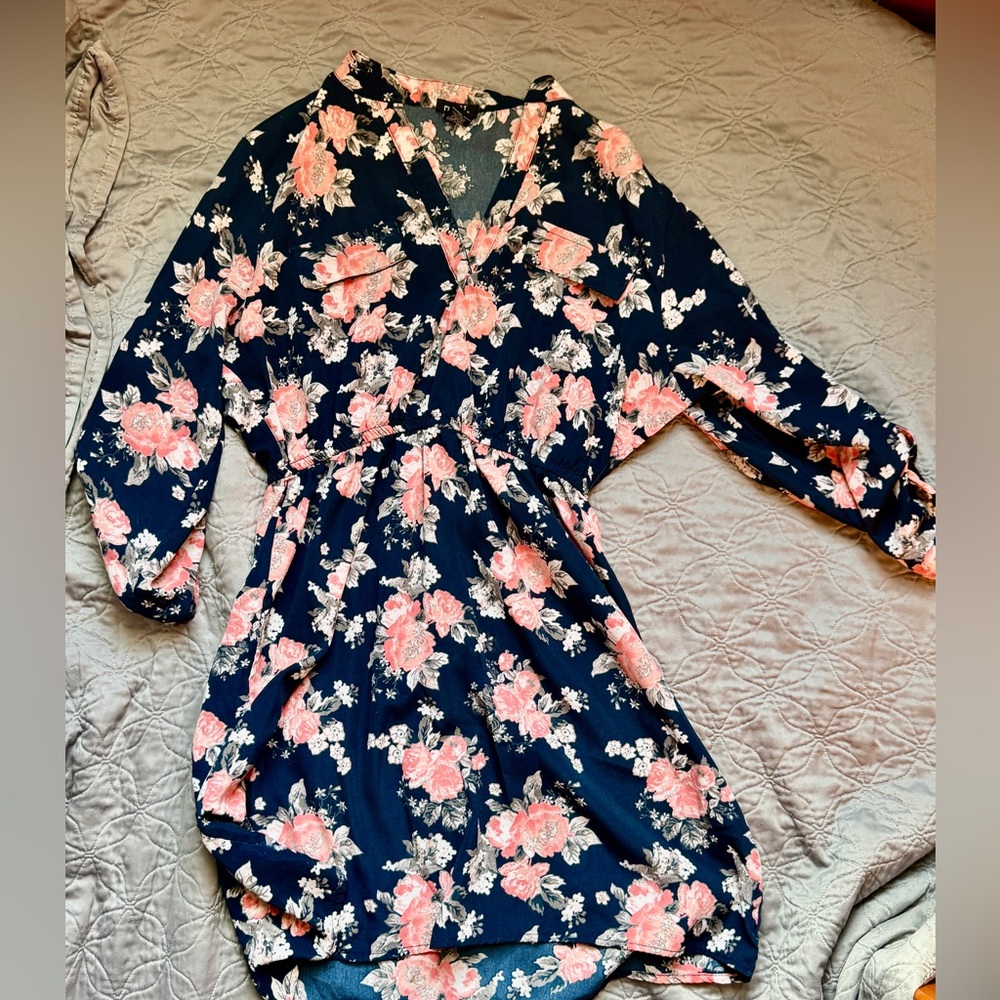 Rue21 Navy and Pink Floral Long Sleeve Dress